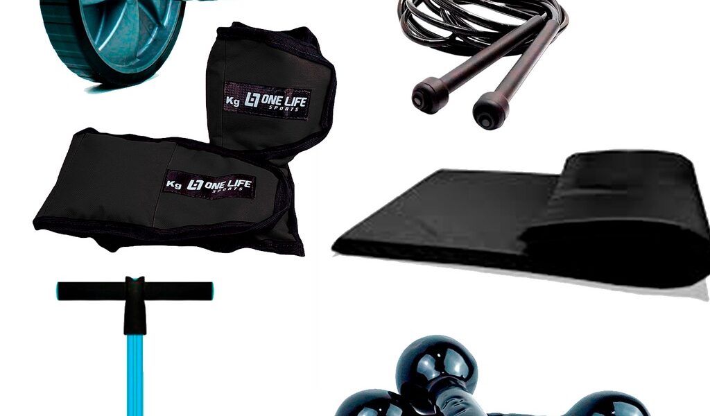 Kit Funcional 6 Itens One Life Sports® – Caneleira 3kg + Halter 1kg + Colchonete + Roda + Corda