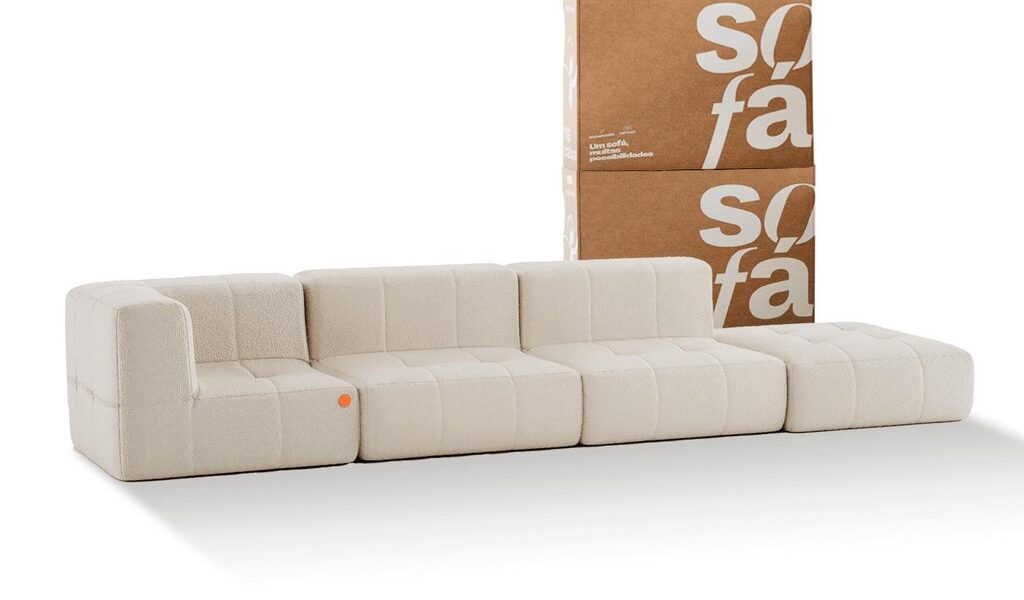 Sofá 3 lugares Modular - Sofá na Caixa em Boucle com 4 Módulos 3,44m - 1 Braço