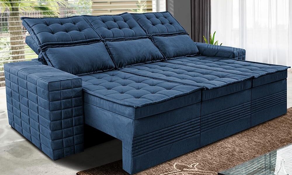 Sofá 3 Lugares Retrátil e Reclinável Cama inBox Senses 2,00m Velusoft Azul