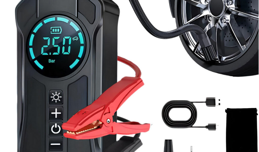 Bomba de Ar Portatil Compressor Inflator Multi-função 4 em 1 PowerBank 8kmah Bateria Calibrador de Carro Auto Pneu