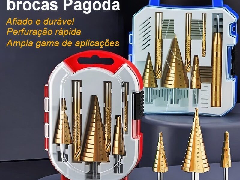 Broca Titânio Escalonada Amarela Aço / Broca Corte Lateral Marcador Punção Com Estojo Organizador P/Metal Aluminio Cobre