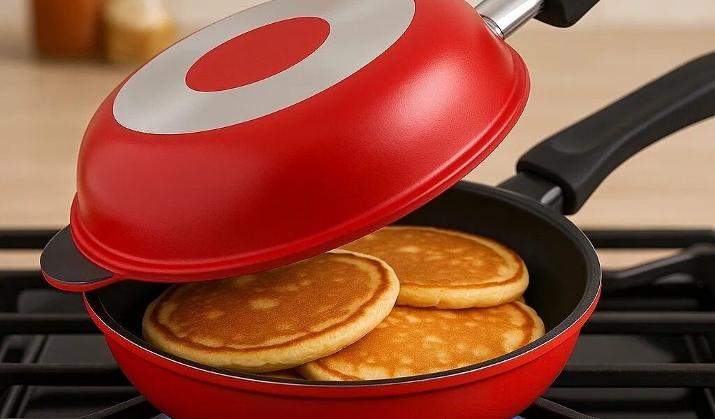 Frigideira Dupla Antiaderente Não Gruda 14cm Vermelha ou Preta Cozinha Funcional Sanduíche Alimentos