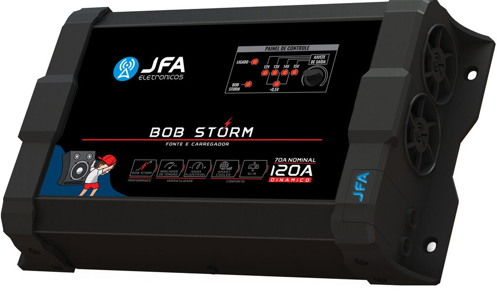 Fonte JFA Bob Storm 120A Bivolt Carregadora e Bateria Para Caixa Bob Ativa Trio Home Som Casa