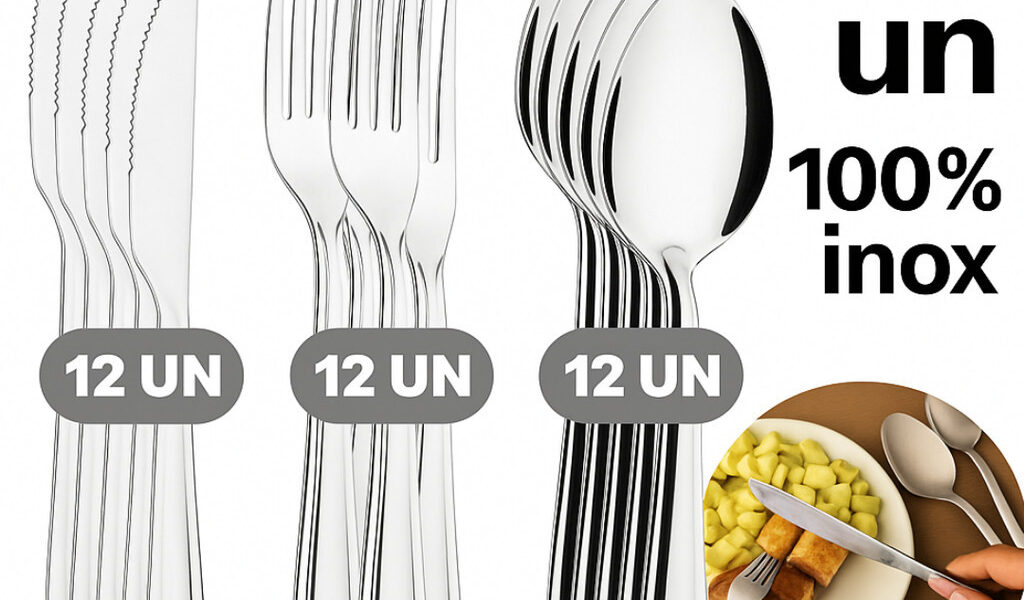 Jogo de Talheres 36 Peças Aço Inox 100% Garfo Faca e Colher de Mesa Utensilio de Cozinha Talher