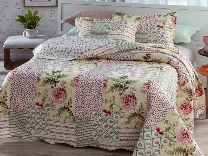 Cobre Leito colcha Casal Dupla Face 3 Peças com Fronhas Estampas Sortidas Decoração
