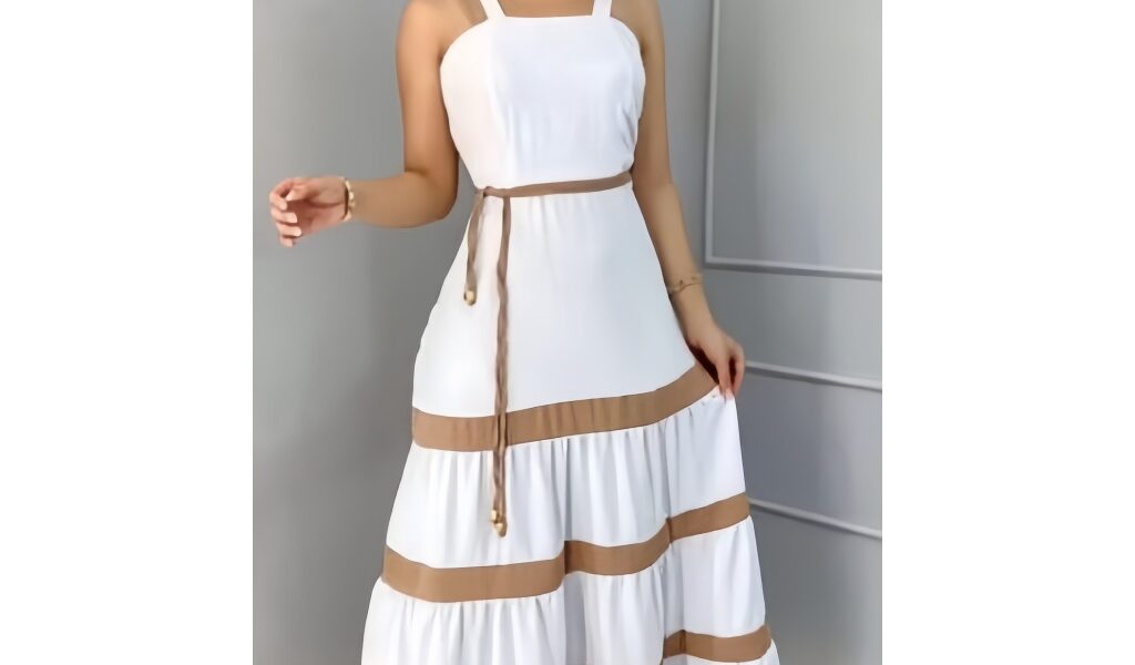 Vestido Longo Liso Feminina Bicolor com forrto Casual Tecido Duna