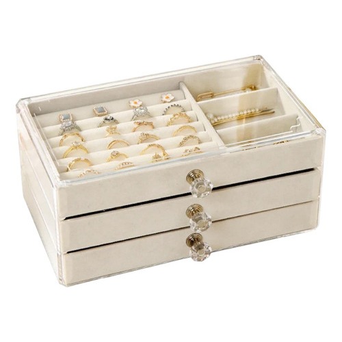 Porta Joia Acrílico 3 Camadas Brinco Anel Compartimento caixa de armazenamento de jóias