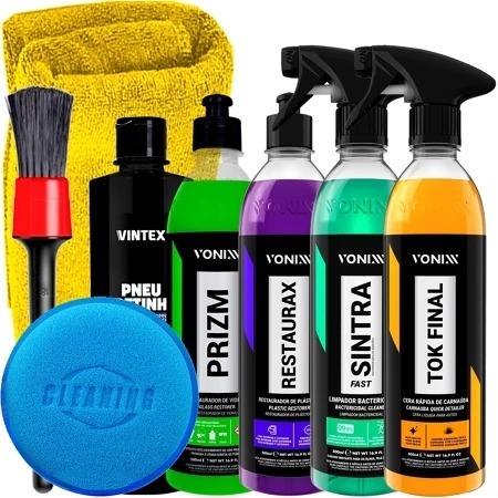 Kit Completo Vonixx Lavagem Automotiva Limpeza Geral Cera Tok Prizm Restaurax e Acessórios