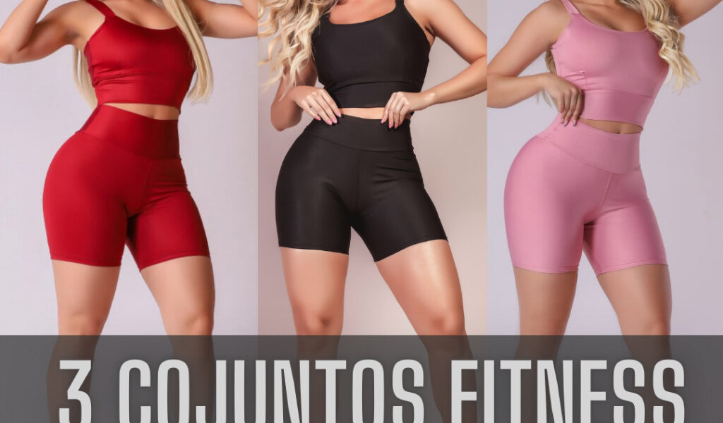 KIT 3 CONJUNTOS FINTESS SHORT E CROPPED - CONJUNTO ACADEMIA CINTURA ALTA