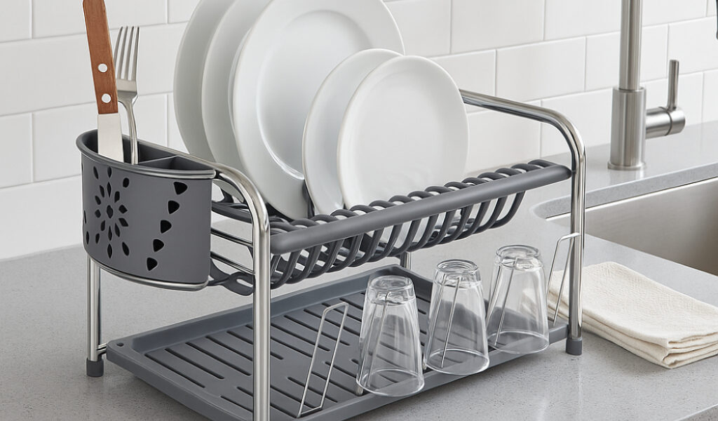 Escorredor Secador de Pratos Com Porta Copos e Talheres Duplo N391 Niquelart