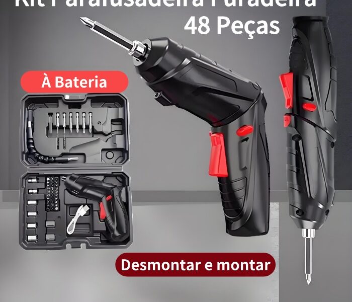 Kit Parafusadeira Elétrica/Furadeira 48 Peças À Bateria Sem Fio Carregador Usb Portátil Leve