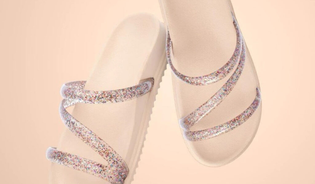 Sandália Papete Feminina Birken Tiras Em Glitter