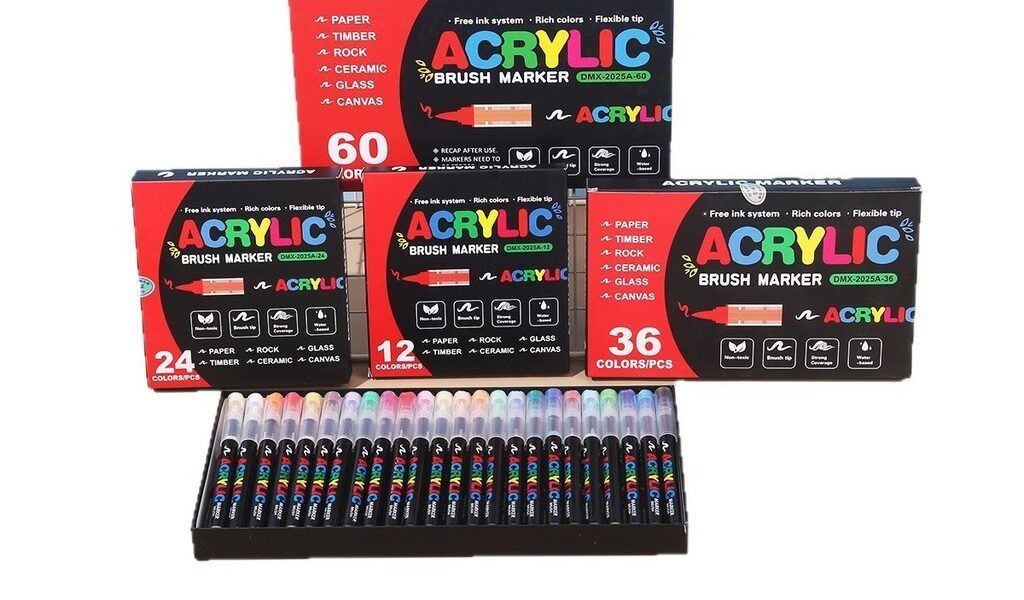 Kit 12/24/36/48/60 Caneta Marcadora Acrílica Líquida Direta, Pincel de Pintura para Desenho DIY