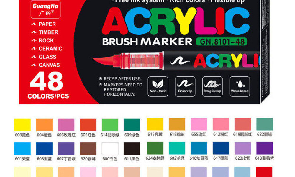 Caneta Acrílica Colorida e Branca Acrylic detalhes Marcador Ponta Pincel artesanato Guangna