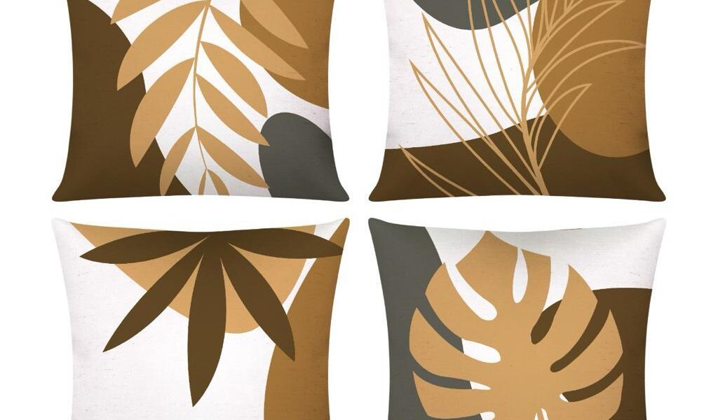 Kit c/ 4 Capas de Almofada Decorativas Modern Print 45x45 - Folhagem Mostarda