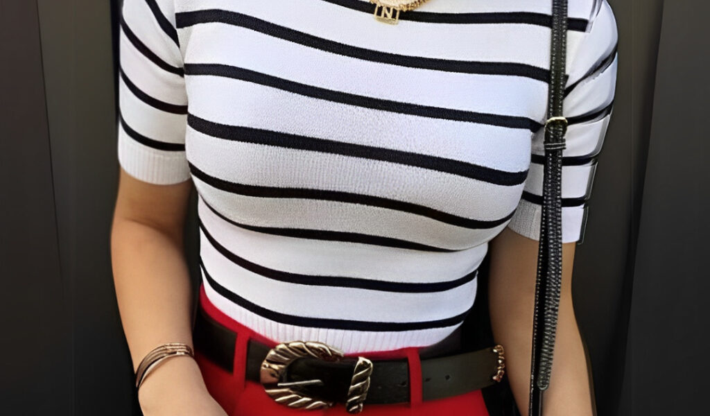 Blusa Feminina Modal Listrada Manga Curta Casual Social