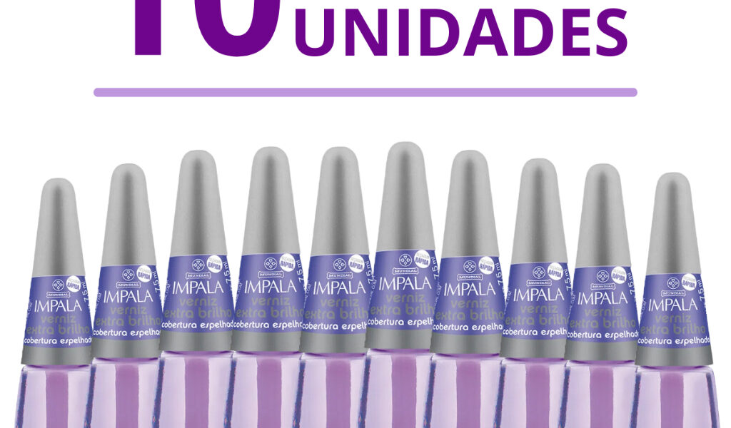 Kit Esmaltes Impala Verniz Extra Brilho Cobertura Espelhada Longa Durabilidade Manicure e Pedicure