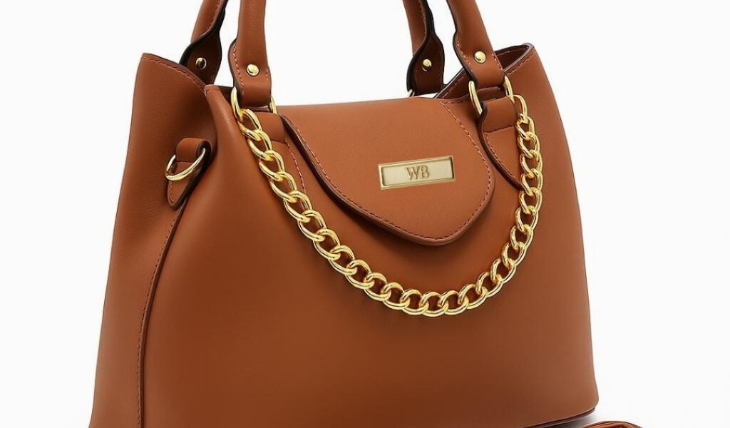 Bolsa Média feminina detalhes de corrente com alça transversal e bolso externo