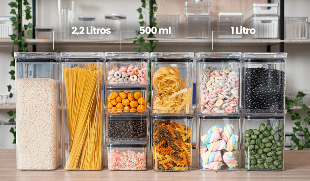 Kit de Potes Hermeticos Com Vedação Empilhavel em Acrílico