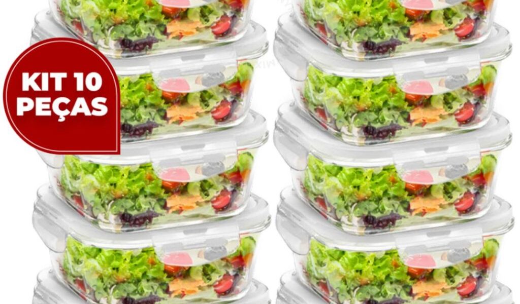 Kit 3, 5 e 10 Potes Hermético de Vidro 525ml C/ Válvula Ar Marmita Fit Tampa 4 Travas Freezer Geladeira