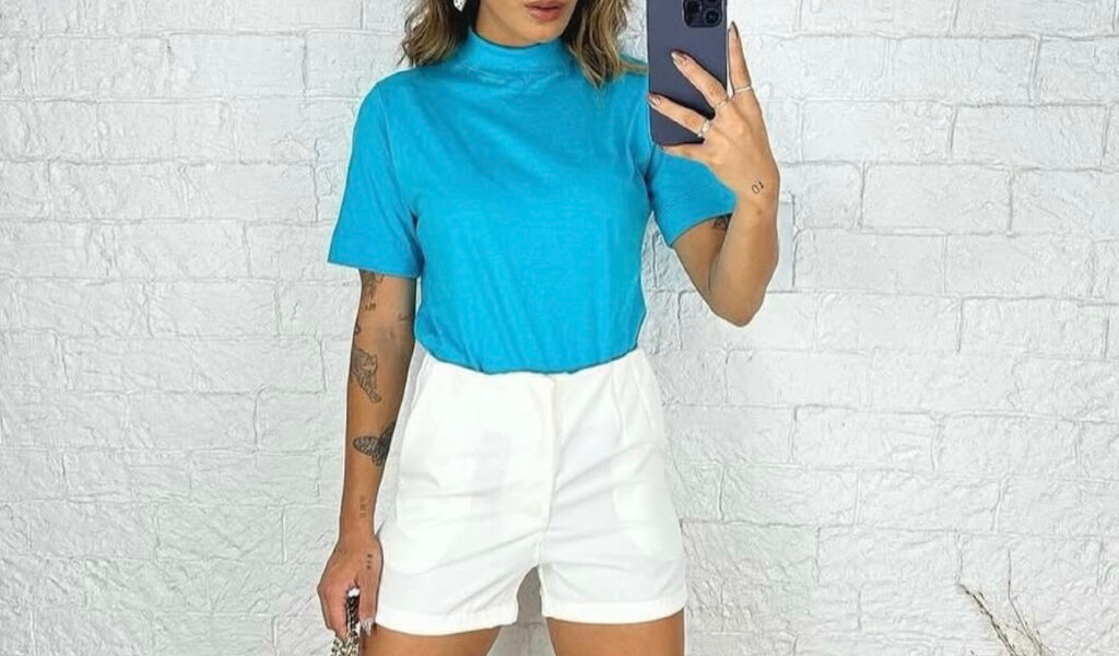 T- Shirt Blusa Gola Alta 100% Algodão Femenina