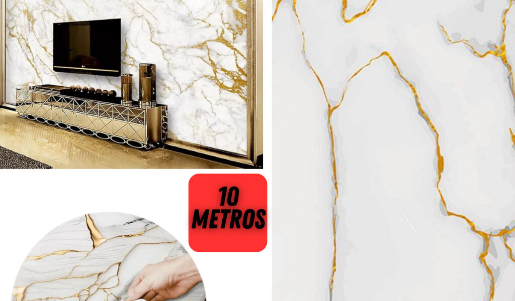 Papel de Parede Adesivo Marmore Dourado 10 Metros EnvelopamentoAutocolante Decora Marmorizado DOURADO