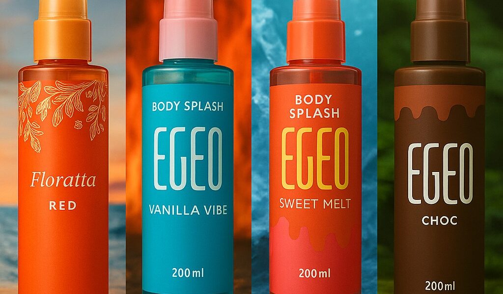 Kit 4 Body Splash Egeo Vanilla Vibe, Melancia, Floratta Red e Fragrâncias Refrescantes 60ml Cada