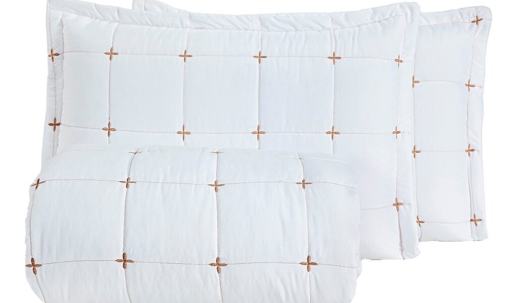 Cobre Leito Colcha Lisboa Bordado Dupla Face Queen 3 Peças