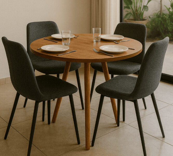 Mesa de jantar 4 lugares de cozinha ou sala redonda de 70cm ou 80cm - Branca / Mel