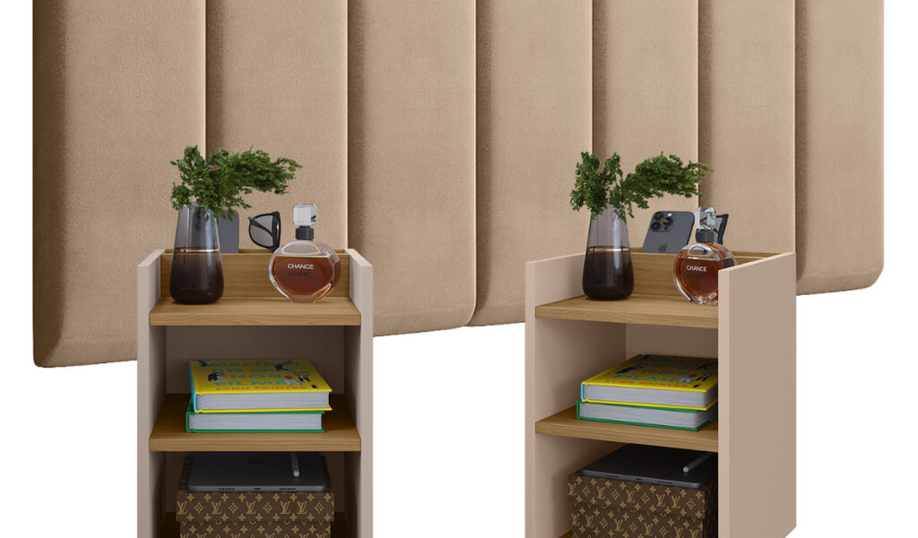 Conjunto 2 Mesa de Cabeceira MAX Modulada Adesiva Cabeceira Quarto Estofada Julia 0,90 /1.40 /1,60 /1,95