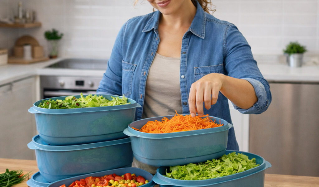 Kit 05 Potes 3 litros Herméticos Saladeira Grande Plástico Cores Alta Vedação Cozinha Alimentos