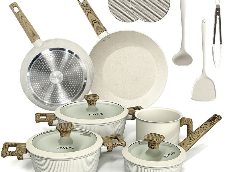 Noveve Kit Panelas Antiaderentes 14 Peças Cor Branco – Cozinha Elegante com Alta Qualidade