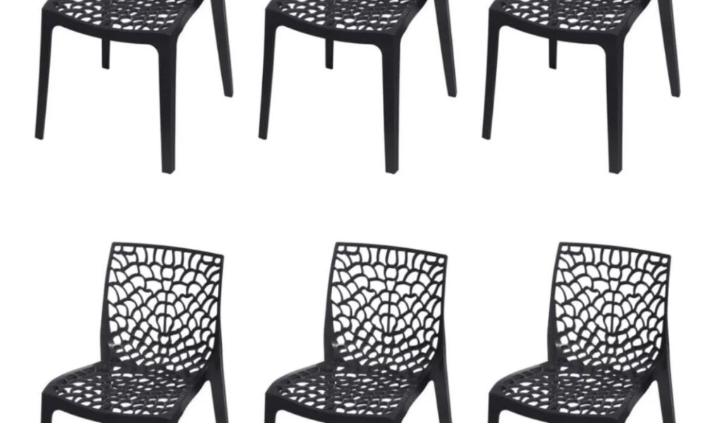 Kit 6 Cadeiras Gruvyer Preta Jantar Restaurante Bar Igreja Area Gourmet Super Reforçada Premium