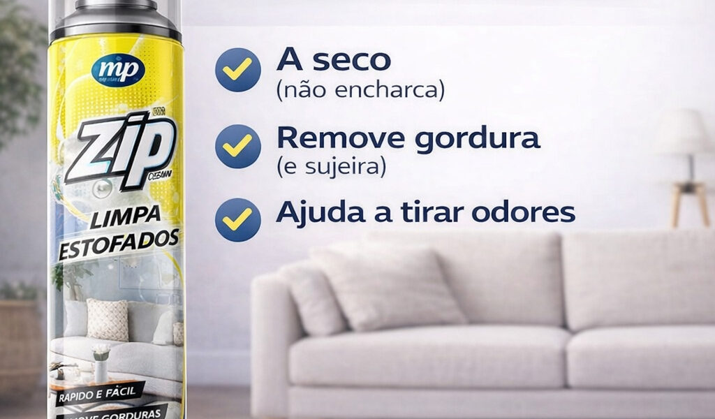 Limpa Estofados Zip Clean 300ml Espuma Spray Seco Sofá Banco Carro Remove Manchas Limpeza Profunda