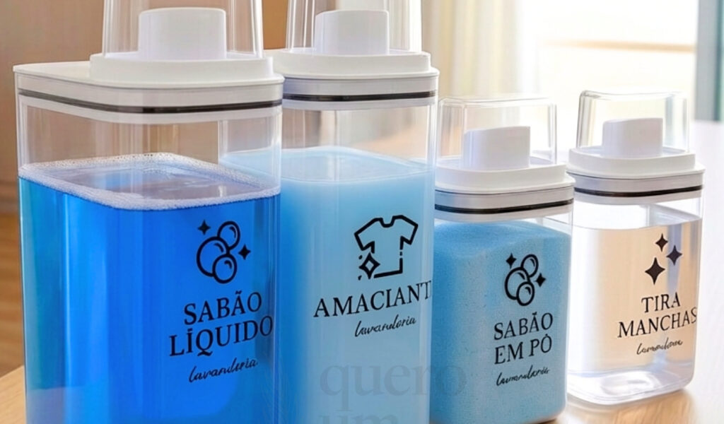 Dispensers Lavanderia 1,5L e 2,3L - Amaciante, Sabão em Pó, Sabão Líquido, Tira Manchas kit/individ