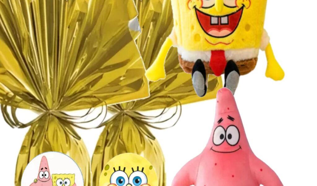 Ovo de Páscoa Infantil 250gr Ao Leite + Pelúcia Bob Esponja ou Patrick 25cm + Brinde