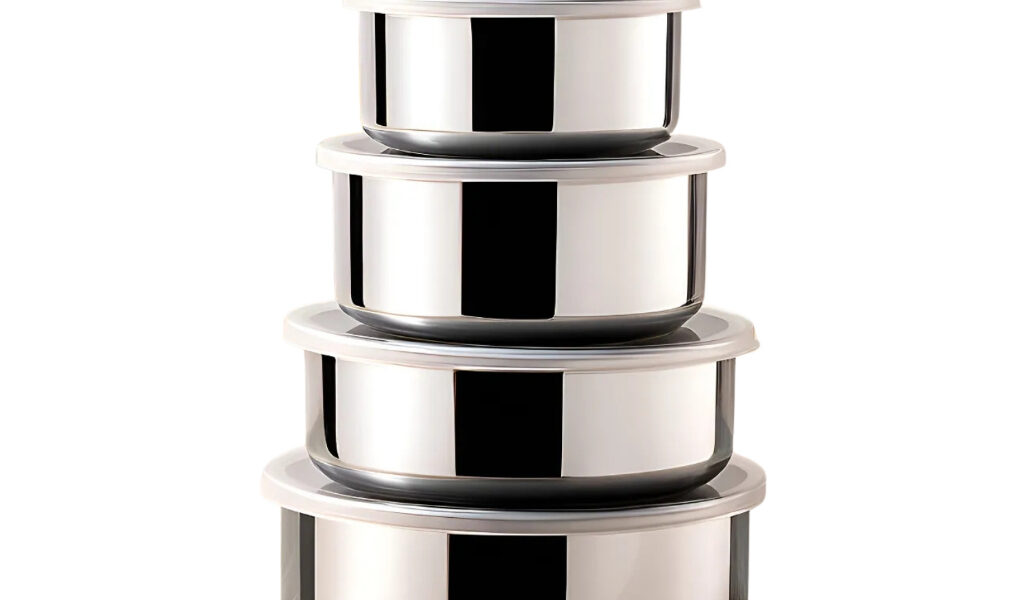 Kit 5 Tigelas Inox Com Tampa Potes Redondos 285ml a 1430ml Jogo de Pote Hermético Cozinha