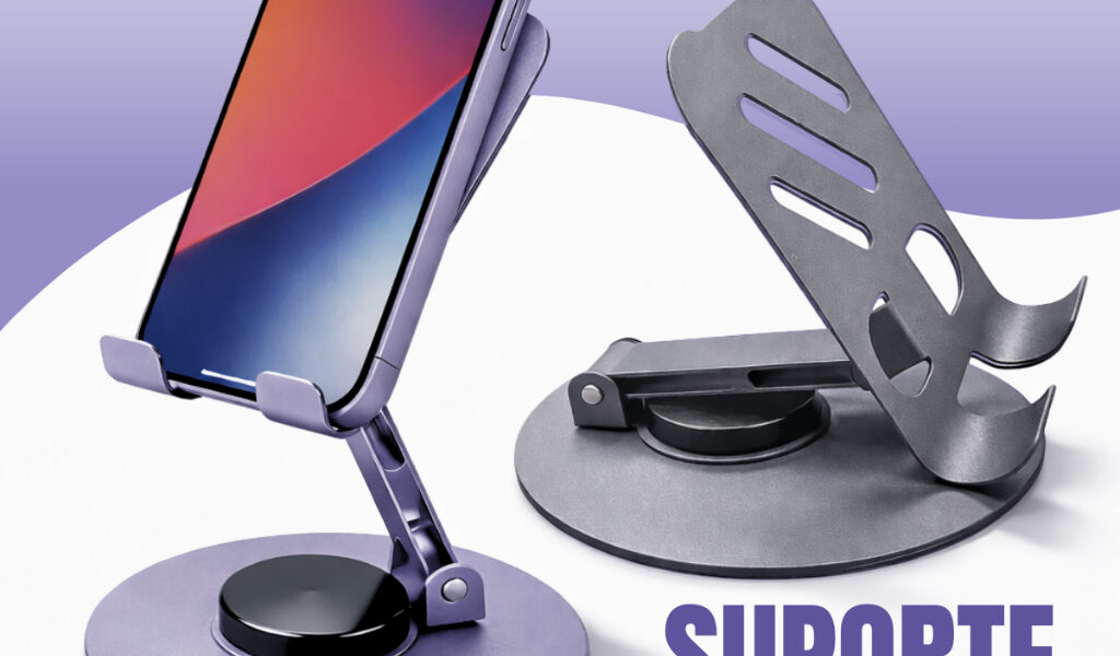 Suporte Celular Metálico Premium resistente com Base Giratória 360º para Smartphones e Tablets Universal