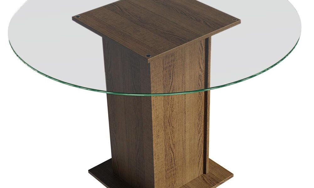 Mesa de Jantar Redonda Madesa 5325 com Tampo de Vidro - Rustic