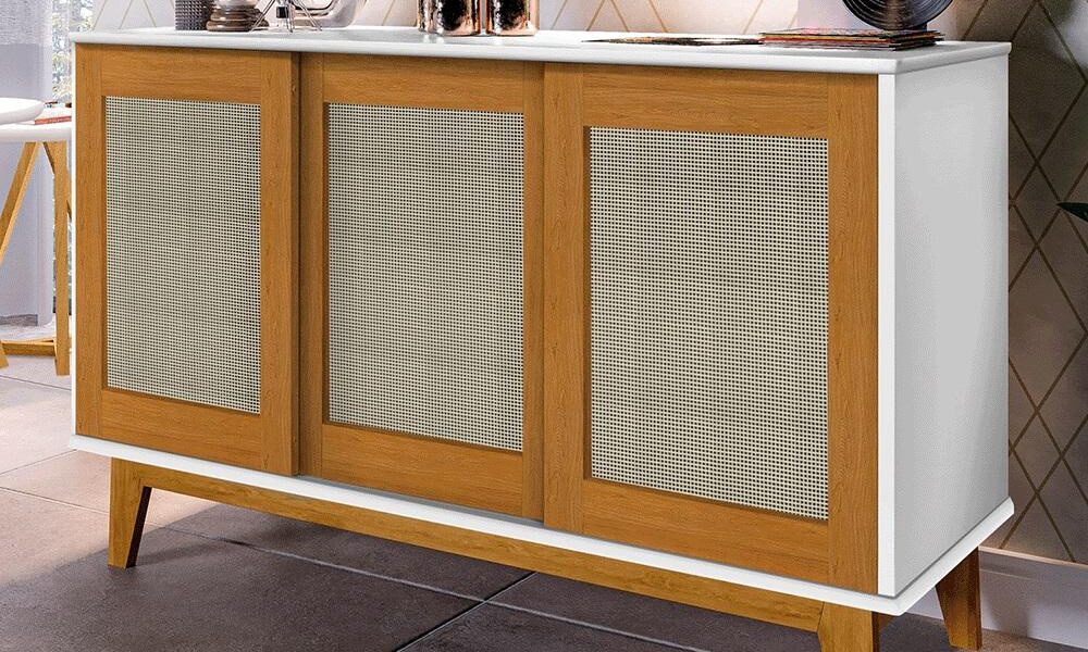 Aparador Buffet Detroit 3 Portas com Pés em Madeira Maciça