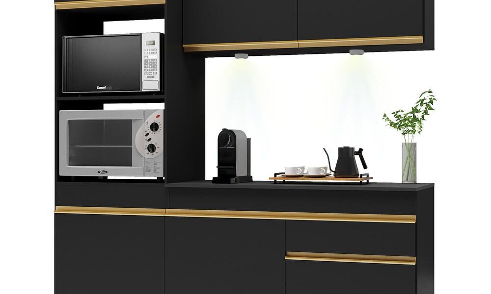 Cozinha Compacta 3 peças com Leds MP2019 Veneza Up Multimóveis Preta