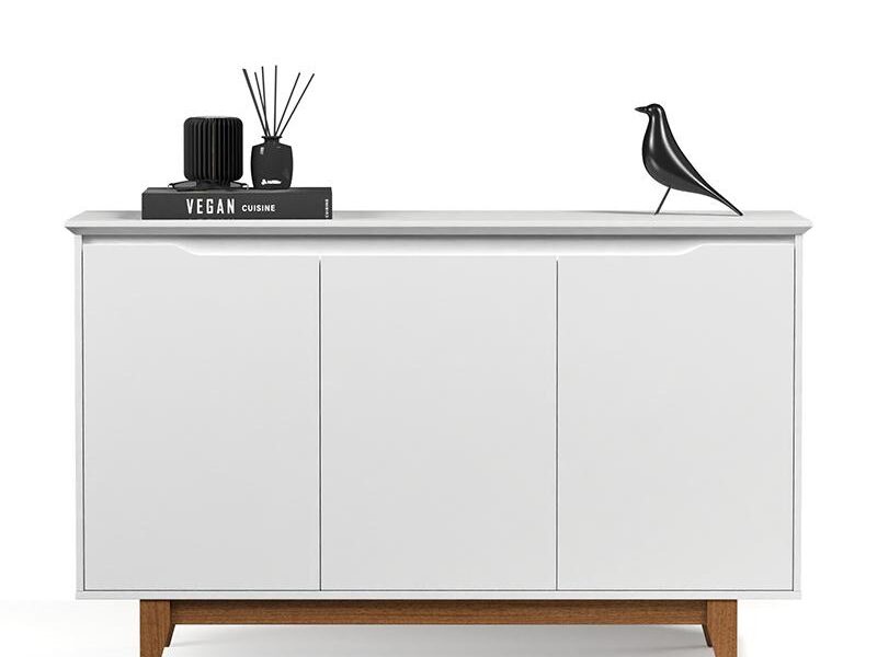 Aparador Buffet Sala Flow Com 3 portas Pés Madeira Maciça