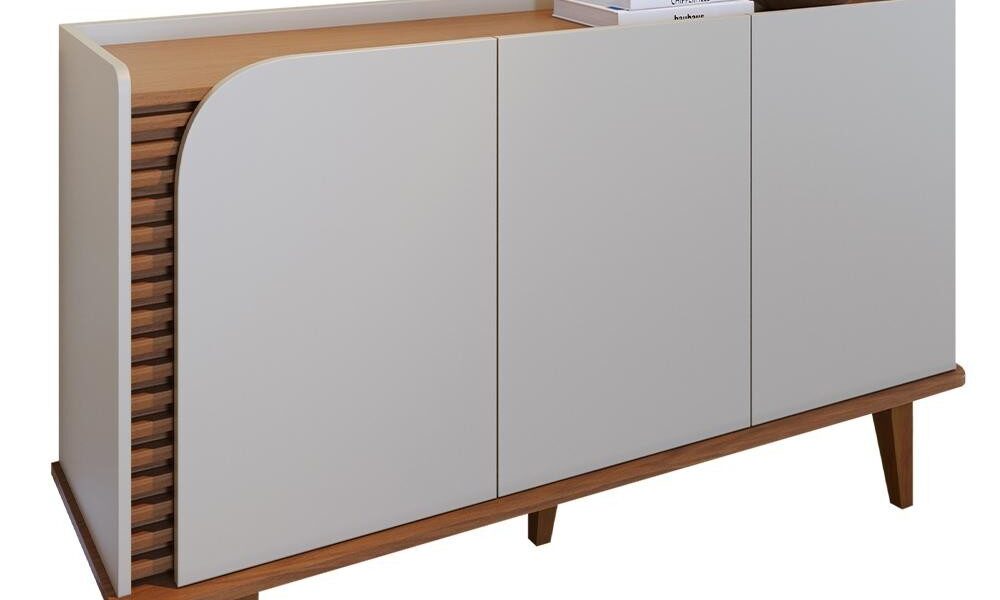 Aparador Buffet Jurere com 3 Portas e Pés de Madeira Maciça