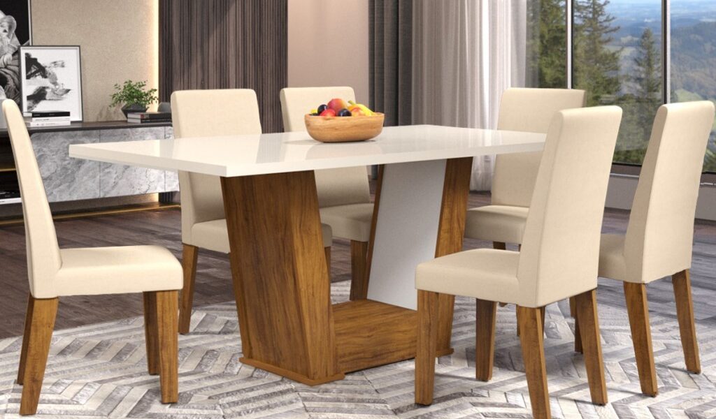 Mesa de Jantar 6 Lugares Floripa Seda/Blonde/Nude - Viero Móveis