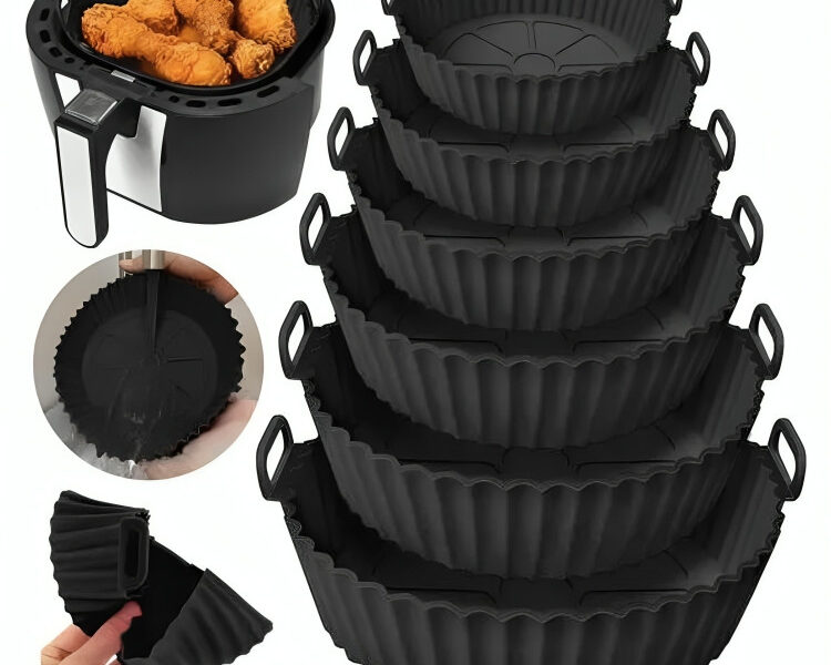 Kit 6 Cesto Em Silicone Antiaderente Air Fryer Reutilizável Protetor Microondas Panela Forno Cesta