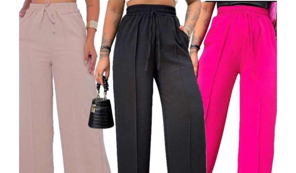 Calça Pantalona Duna Feminina Com Bolso Cintura Alta Tecido Premium