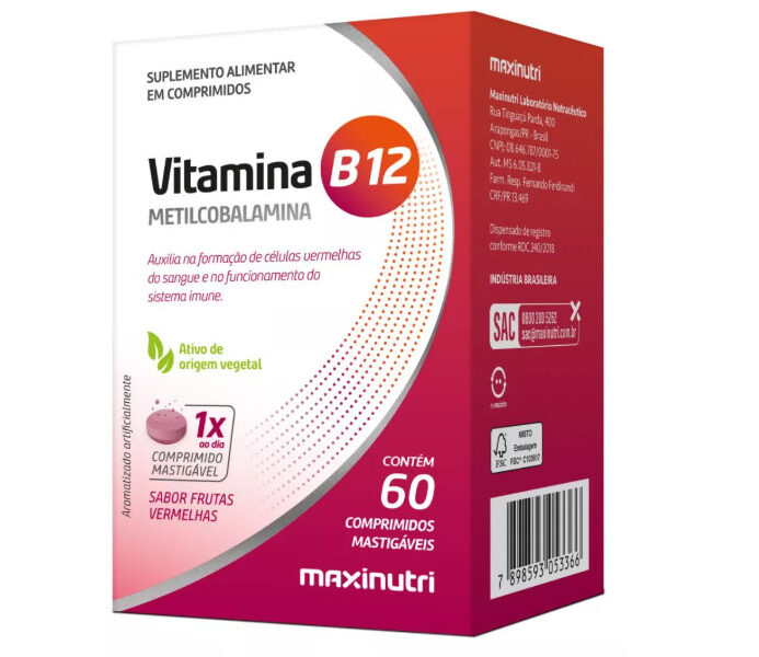 Vitamina B12 Metilcobalamina Mastigáveis (60 Comprimidos) Maxinutri