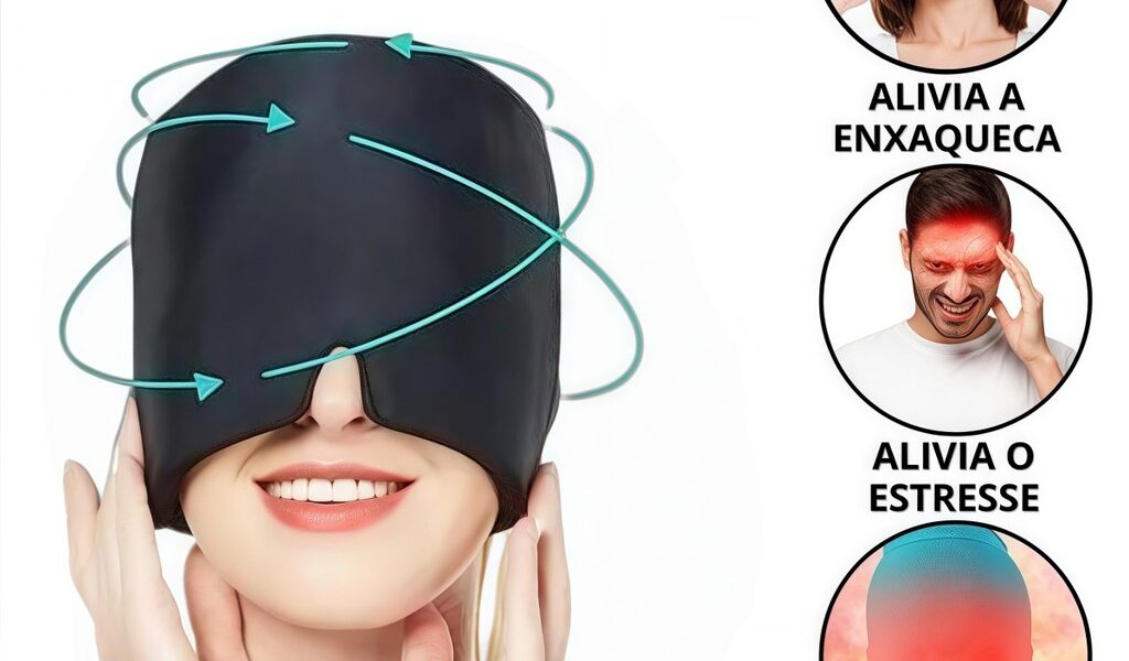 ❄️Touca Gelada para Enxaqueca + Máscara Facial Confortável: Alívio Natural da Dor!
