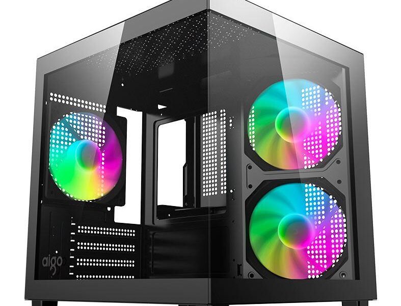 Gabinete Gamer Aquário Aigo Luna A275 Rainbow Mini-Tower Lateral/Vidro C/3 Fans Preto AC-A275-B-BR1