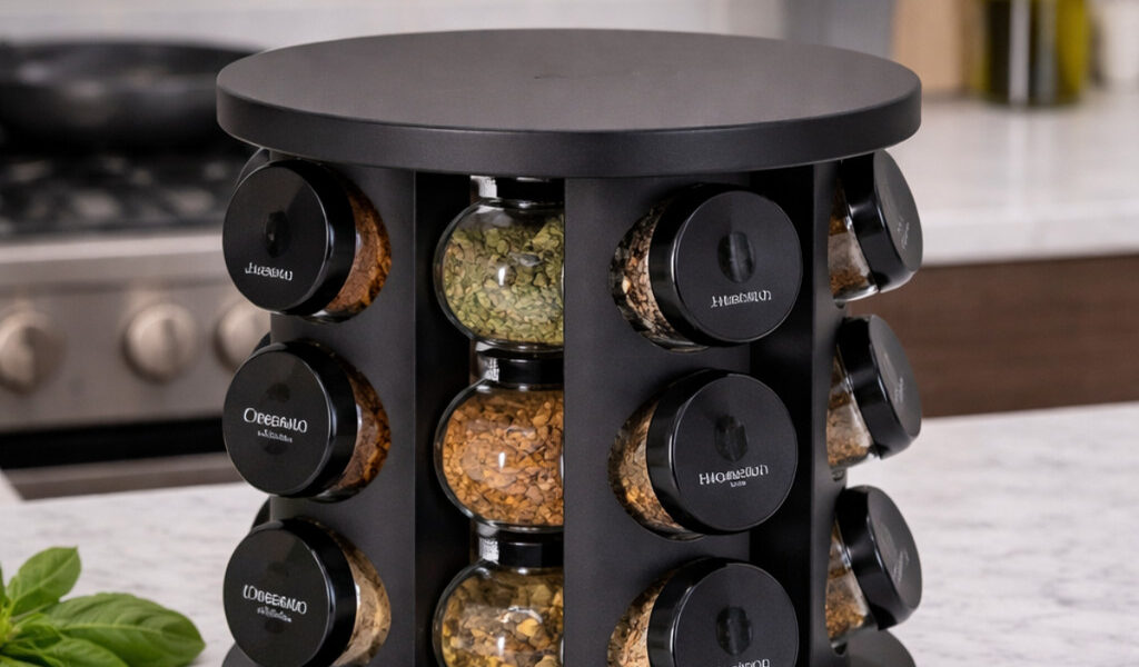 Porta Temperos Profissional Giratório 9 Potes Vidro OFERTA Tampa Dosadora Organizador Condimentos